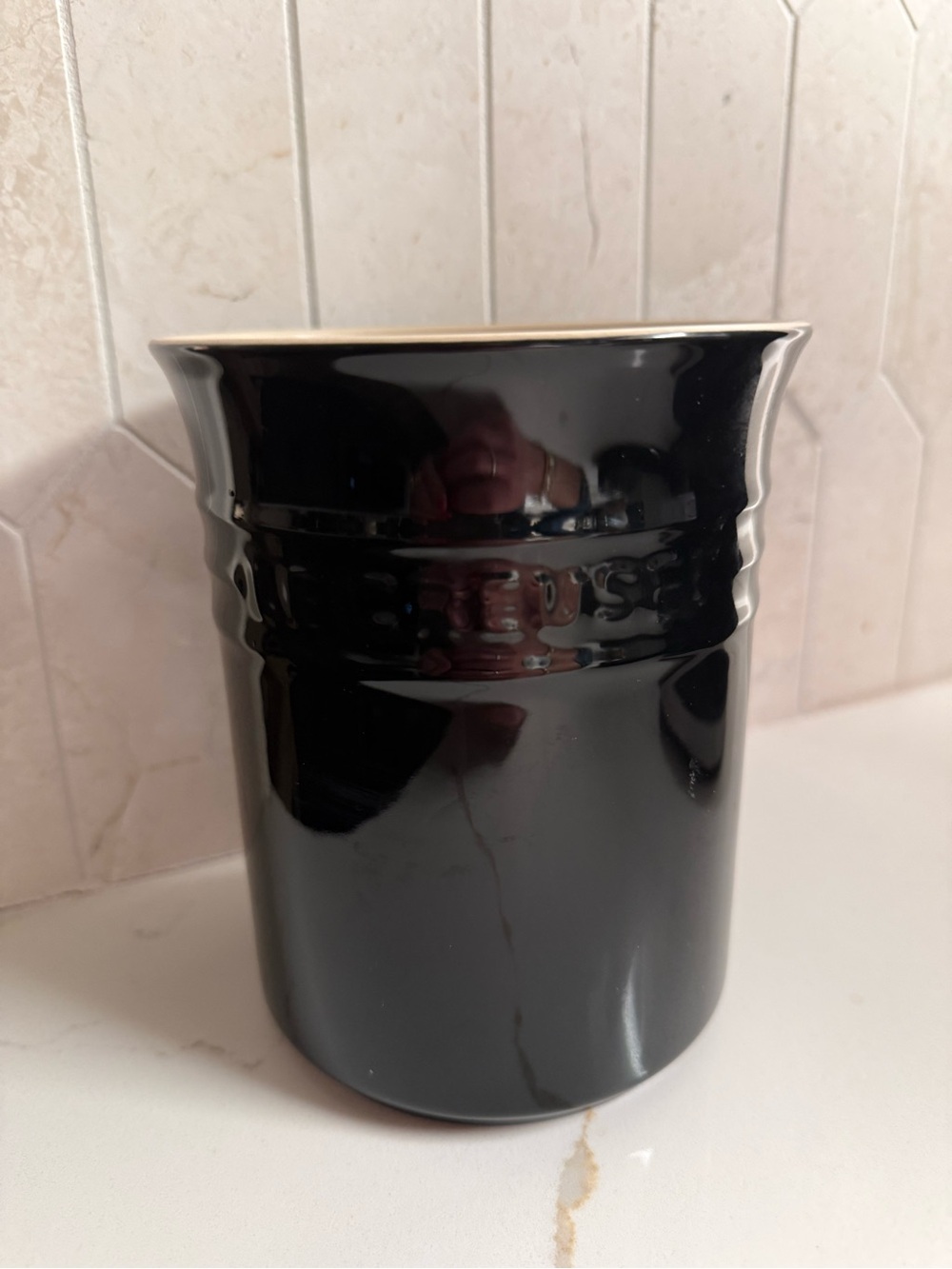 New Le Creuset Black Onyx 1L Kitchen Utensil Crock Canister Jar